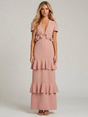 WAYF Lavina Peach Ruffle Cutout Maxi Dress Size Medium 39963